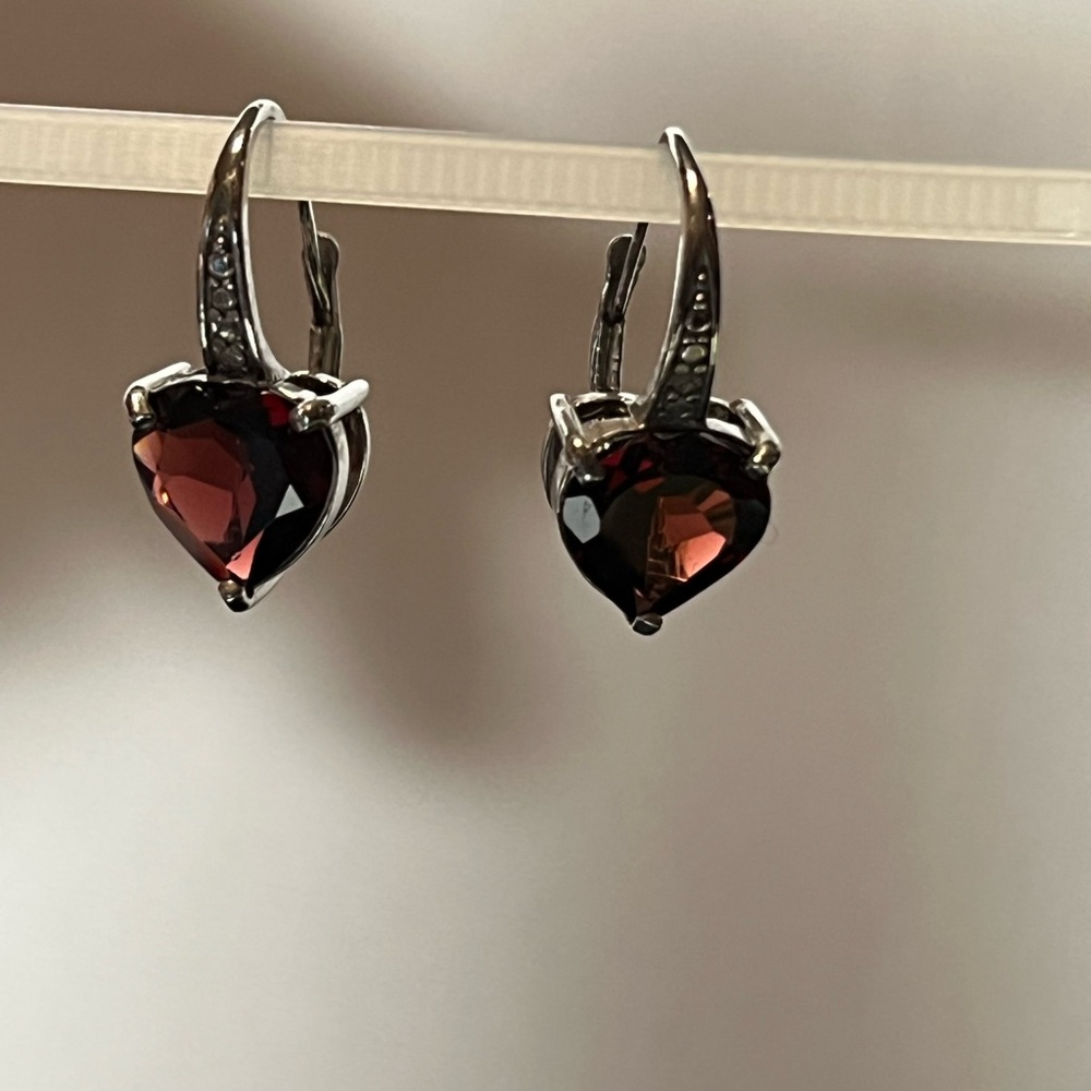Heart Shape Garnet Silver Earrings